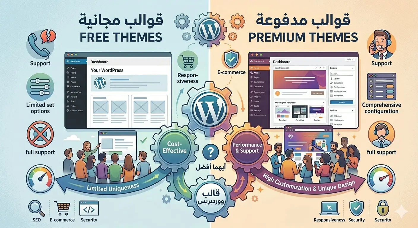 الفرق بين القوالب المجانية والمدفوعة في ووردبريس: أيهما أفضل؟